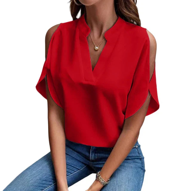 Women's open-shoulder blouse with v-neck