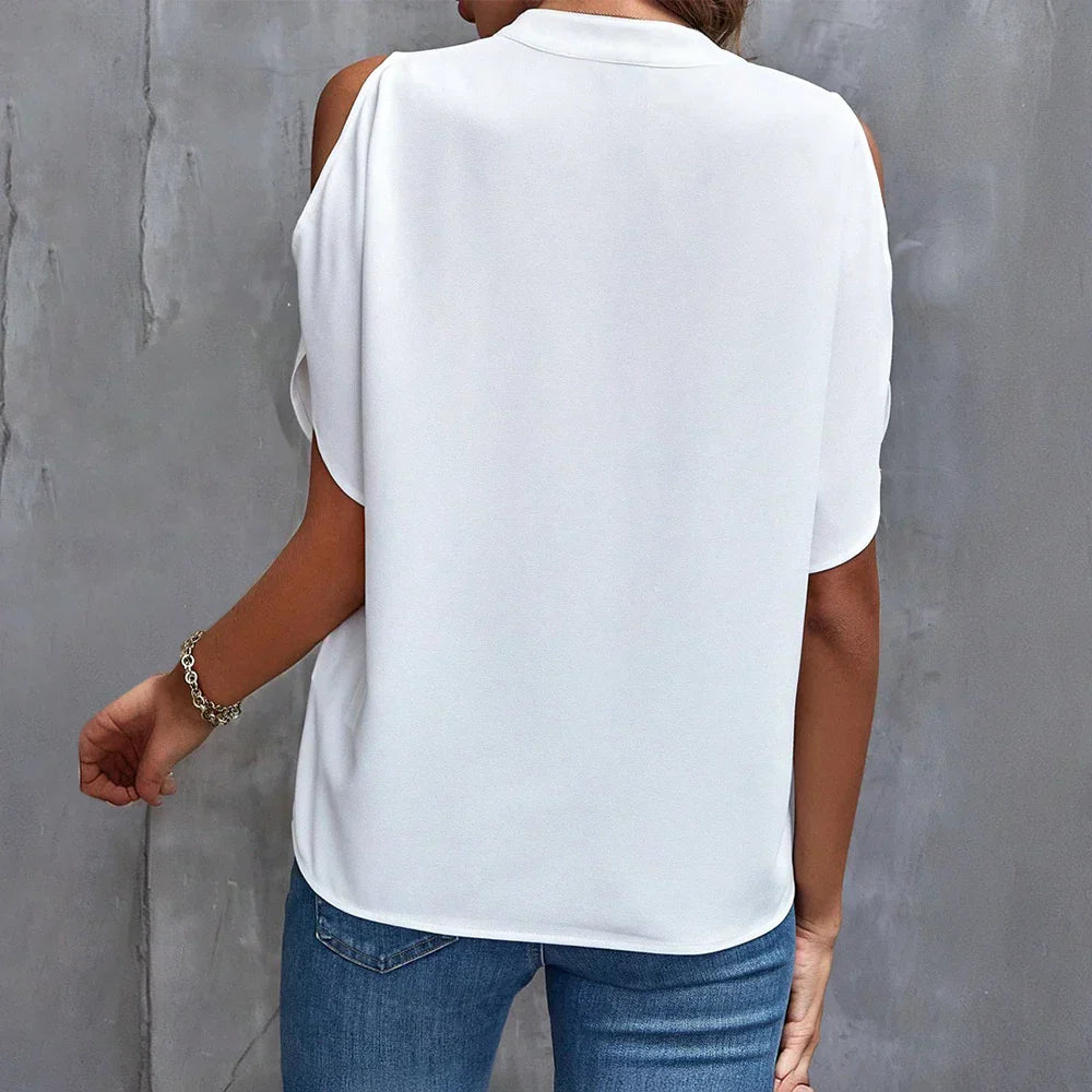 Women's open-shoulder blouse with v-neck